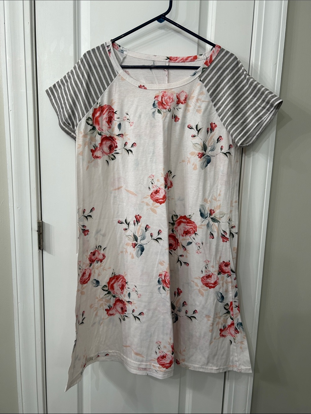 Ladies T-Shirt Pink Floral Raglan Sleeve Dress